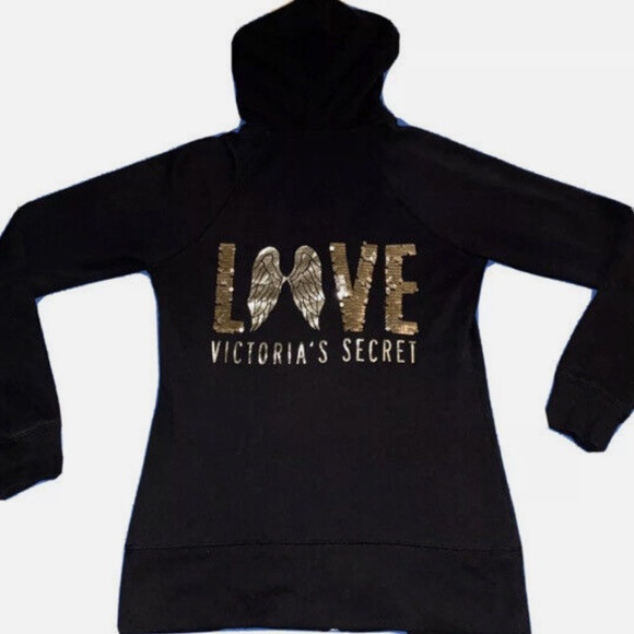 Victoria’s Secret Sequence Black Hoodie Zip-up - Picture 2 of 6